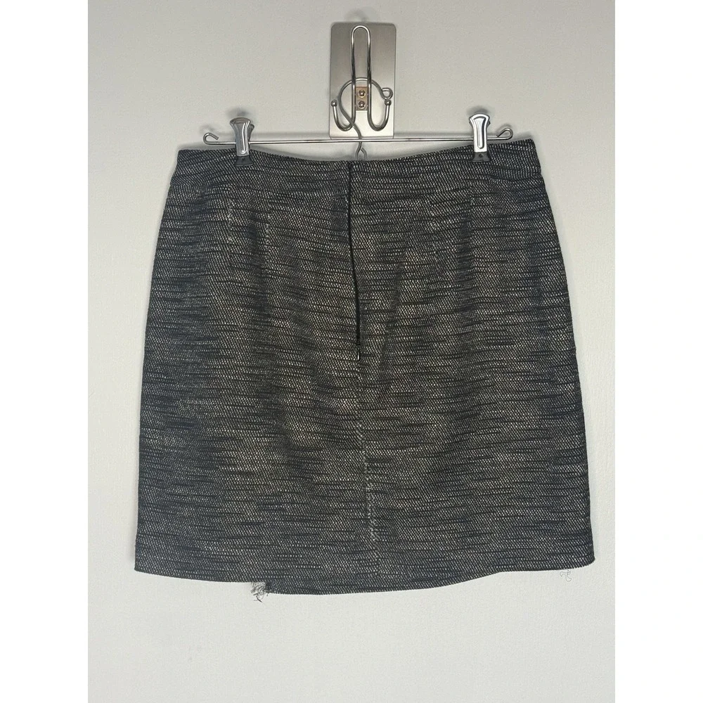 Ann Taylor LOFT Black & White‎ Tweed Asymmetrical Fringe Mini Skirt 8